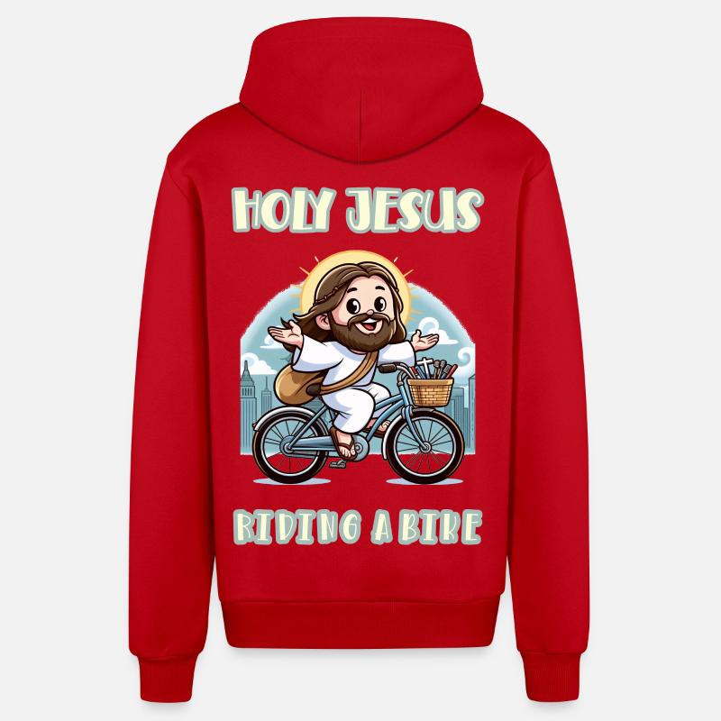 Saint Jésus à vélo - Veste à capuche bio décontractée fabriquée en UE - rouge