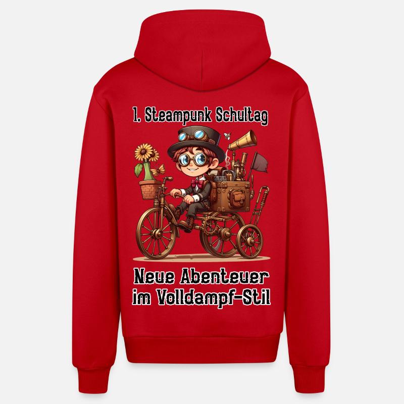 Première journée d’école Steampunk - Veste à capuche bio décontractée fabriquée en UE - rouge