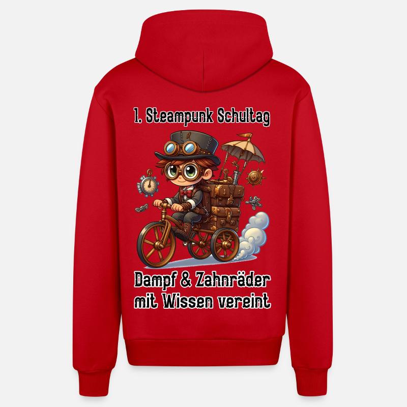 First Steampunk School Day - Organic Relaxed Hooded Jacket Made in EU - red
