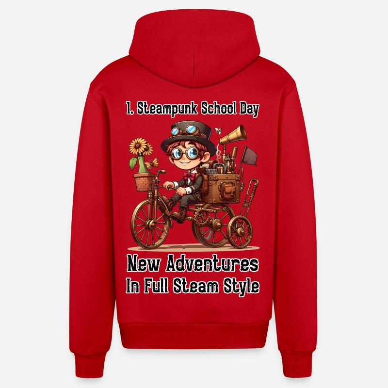 Première journée d’école Steampunk - Veste à capuche bio décontractée fabriquée en UE - rouge