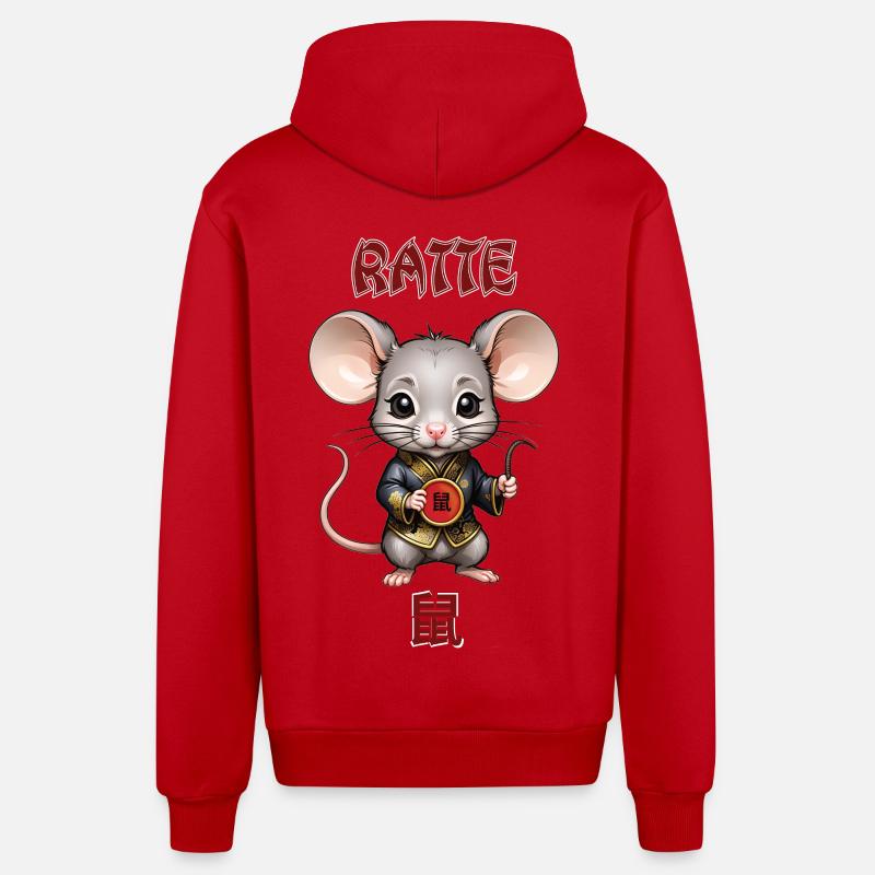 Rat - Zodiaque Chinois - Astrologie - Veste à capuche bio décontractée fabriquée en UE - rouge