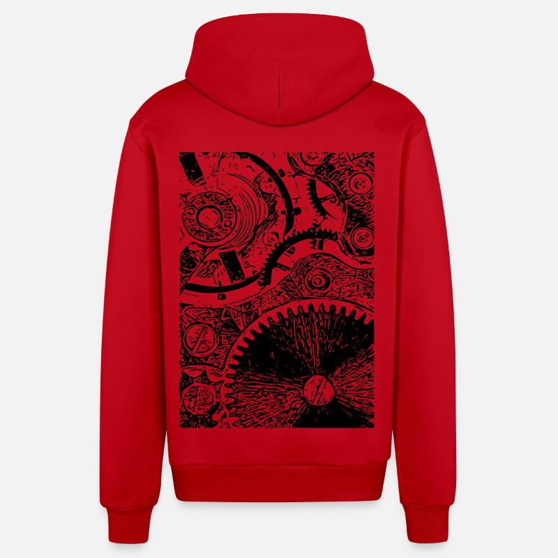 mouvement d'horloge - Veste à capuche bio décontractée fabriquée en UE - rouge