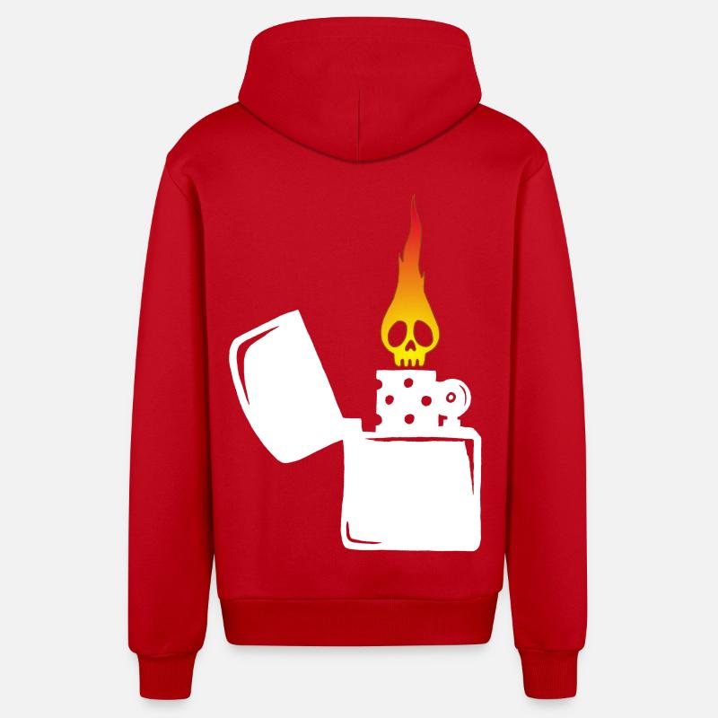 Flammenschädel und weißes Feuerzeug - Organic Relaxed Kapuzenjacke Made in EU - Rot
