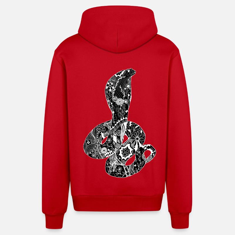 Patchwork Cobra - Veste à capuche bio décontractée fabriquée en UE - rouge