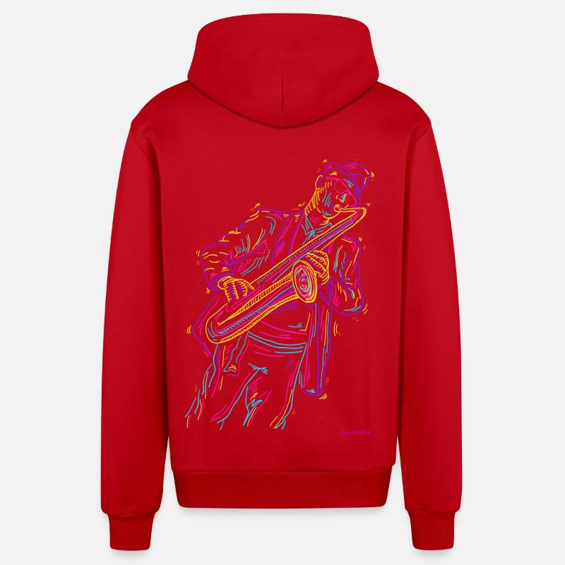 Saxophone jazz - Veste à capuche bio décontractée fabriquée en UE - rouge
