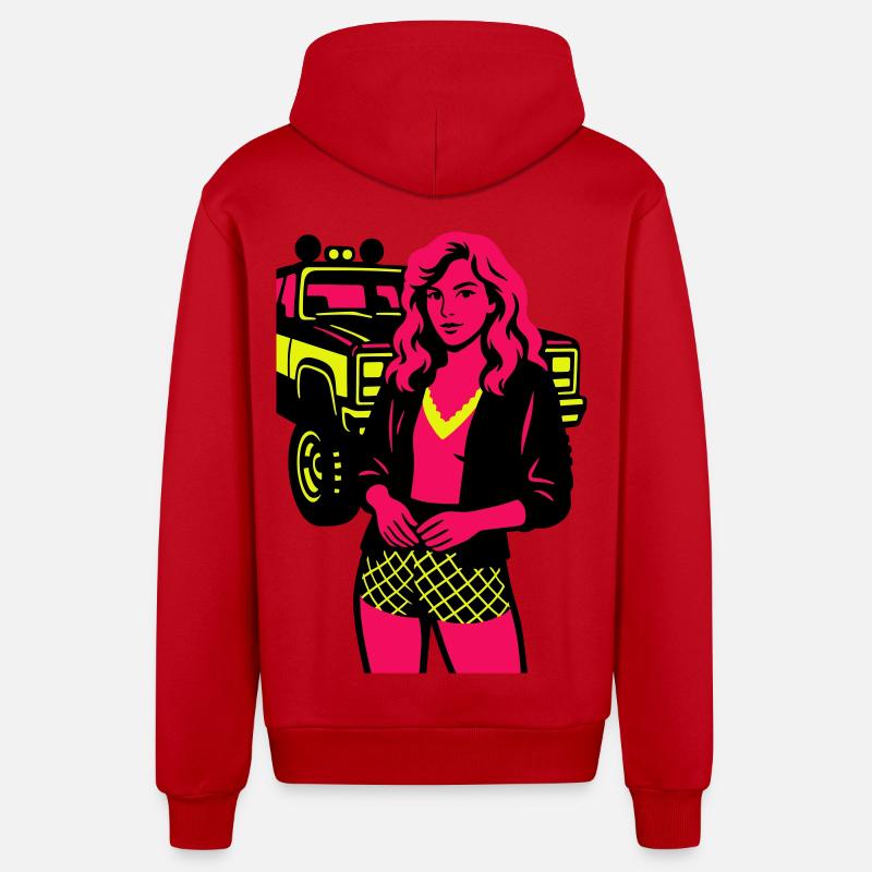 Femme avec camion - Veste à capuche bio décontractée fabriquée en UE - rouge