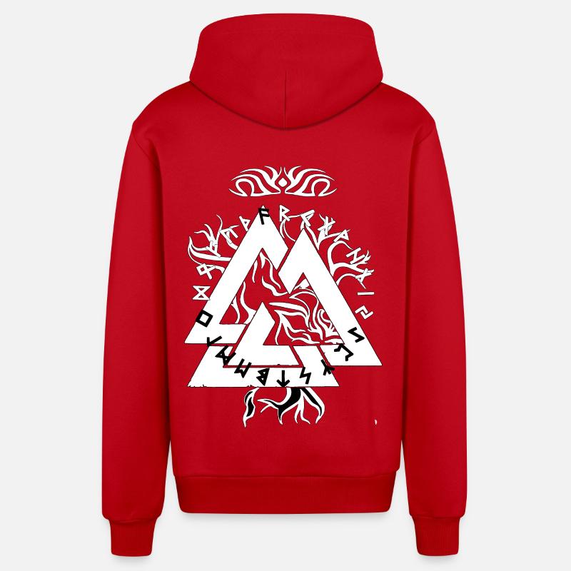 Magic Rune Triangle design - Organic Relaxed Hooded Jacket Made in EU - red