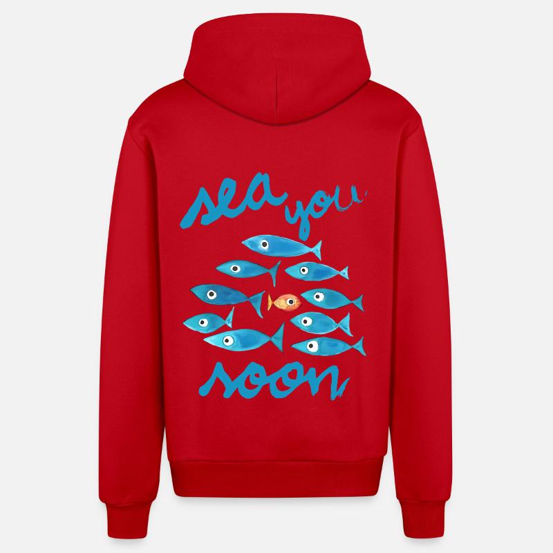 À bientôt en mer poissons bleus - Veste à capuche bio décontractée fabriquée en UE - rouge