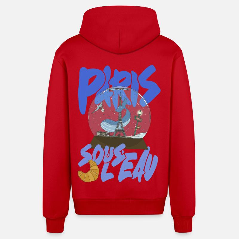 Paris Snowglobe Bleu - icône Eiffel - Veste à capuche bio décontractée fabriquée en UE - rouge
