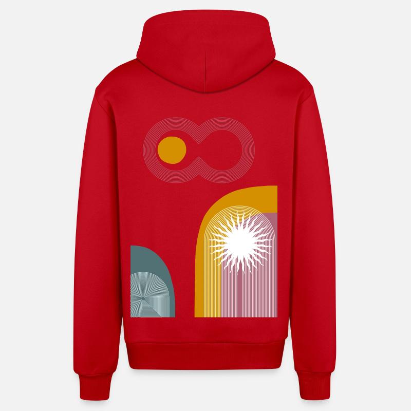 Graphique abstrait Pink Infinity Sun - Veste à capuche bio décontractée fabriquée en UE - rouge
