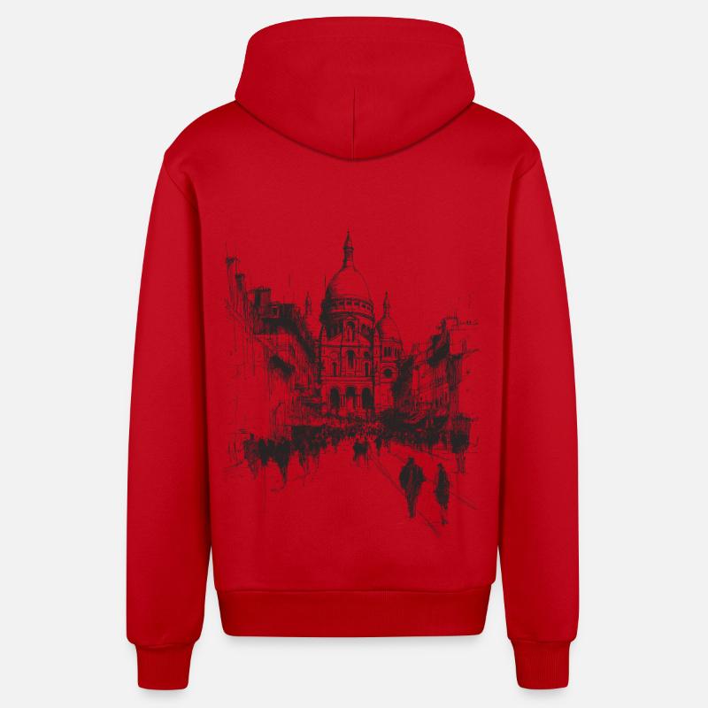 Silhouette de la ville avec dôme - Veste à capuche bio décontractée fabriquée en UE - rouge
