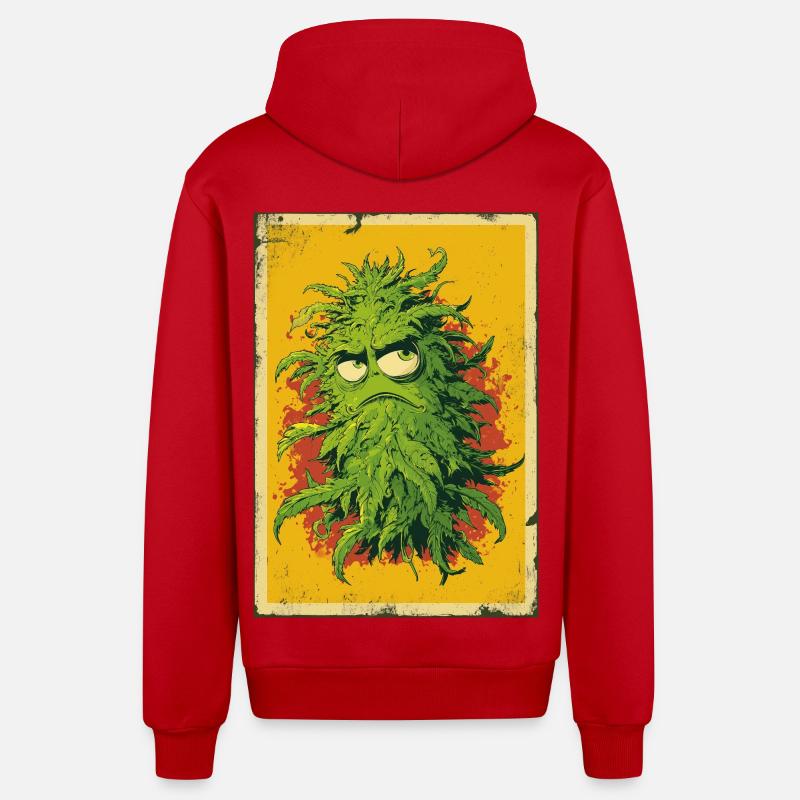 Grumpy Leaf Pop Art Cannabis - Organic Relaxed Hooded Jacket Made in EU - red