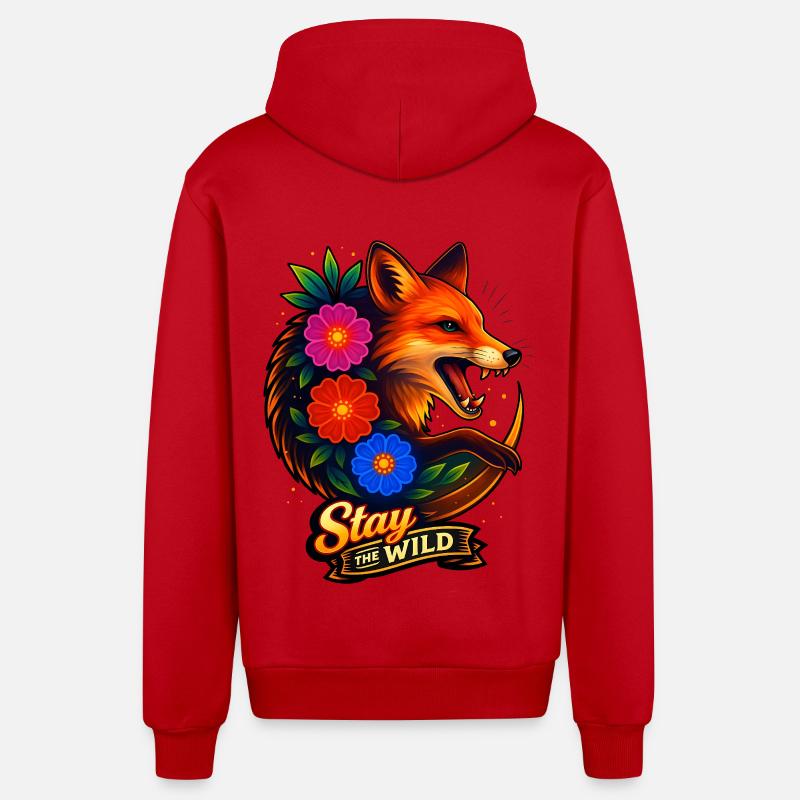 Fuchs mit Blumen Bleib wild - Organic Relaxed Kapuzenjacke Made in EU - Rot