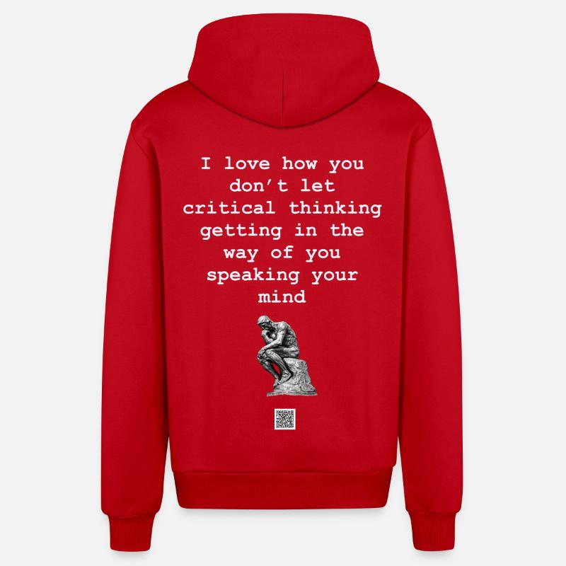 Critical Thinking Free Thoughts - Organic Relaxed Hooded Jacket Made in EU - red