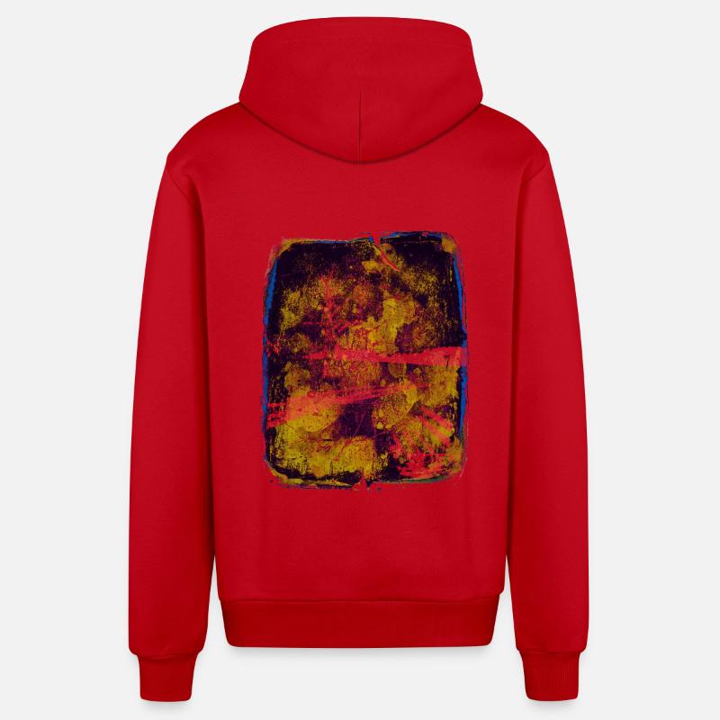 Bench with lime tree - Organic Relaxed Hooded Jacket Made in EU - red