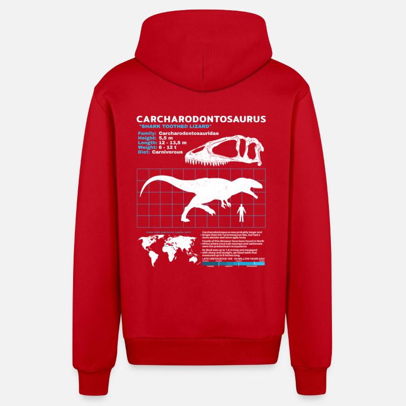 Carcharodontosaurus Datenblatt - Organic Relaxed Kapuzenjacke Made in EU - Rot