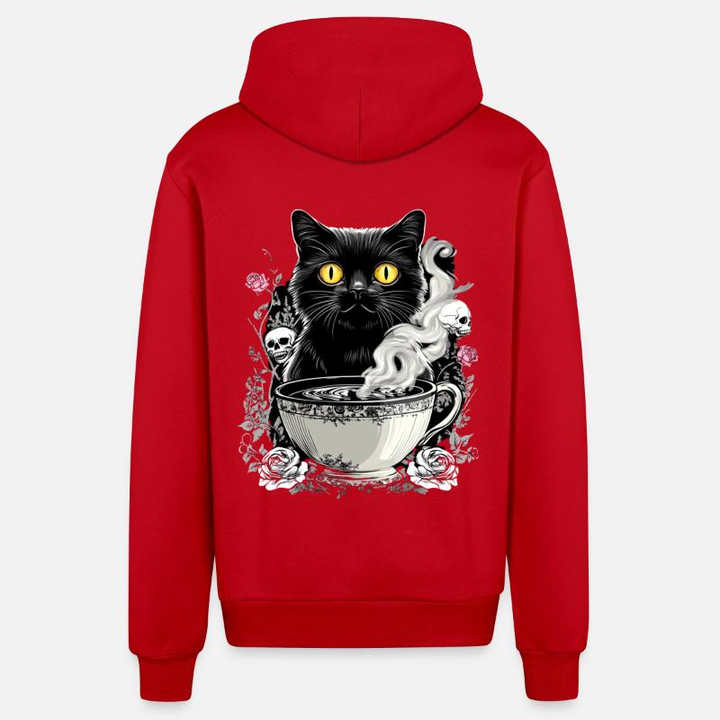 Mystical : Chat avec crâne café - Veste à capuche bio décontractée fabriquée en UE - rouge