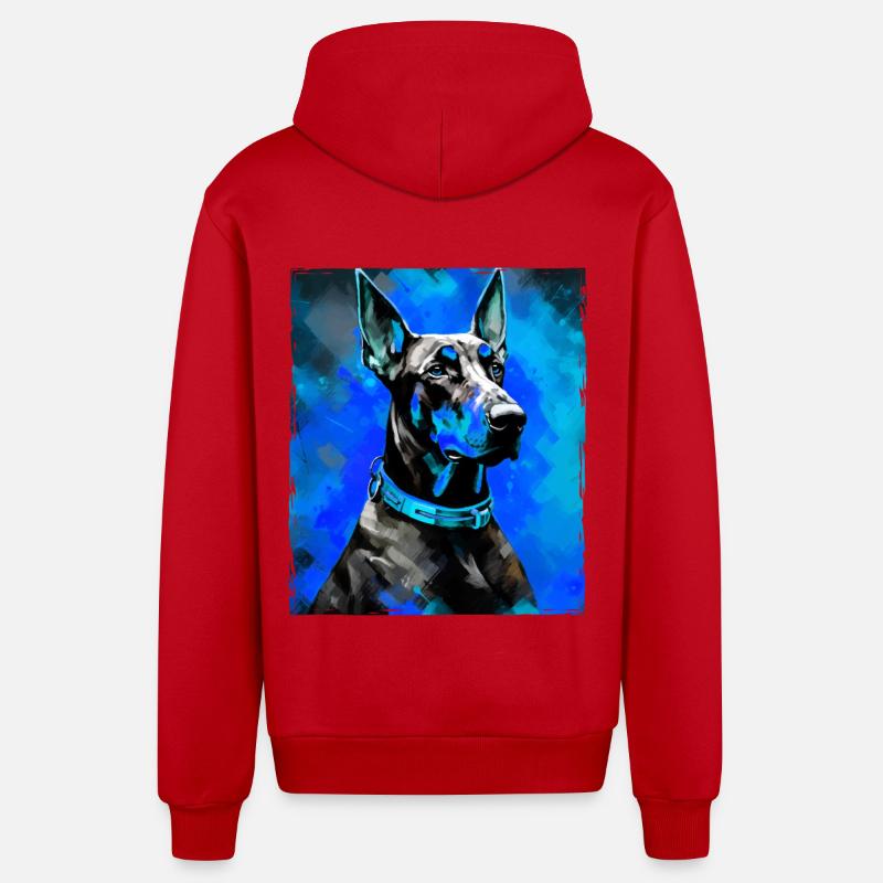 Portrait de chien doberman - Veste à capuche bio décontractée fabriquée en UE - rouge