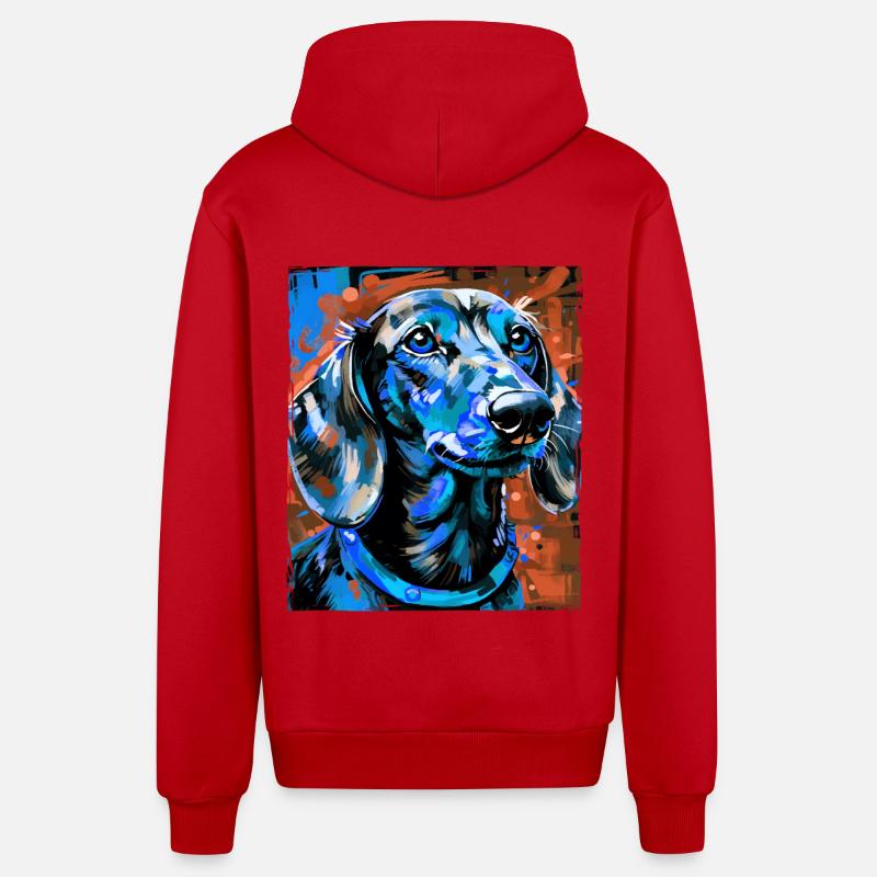 Teckel Chien Portrait Teckel - Veste à capuche bio décontractée fabriquée en UE - rouge