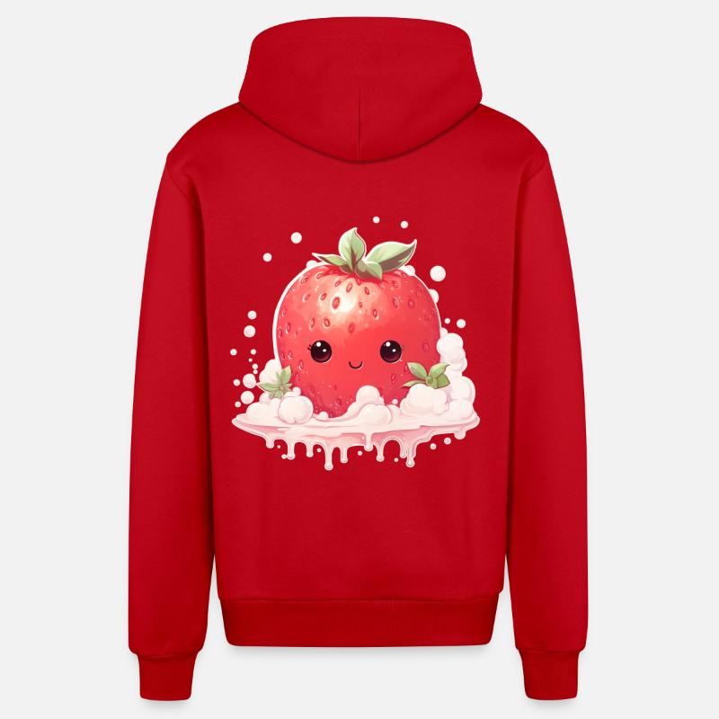 Fraise Kawaii - Veste à capuche bio décontractée fabriquée en UE - rouge