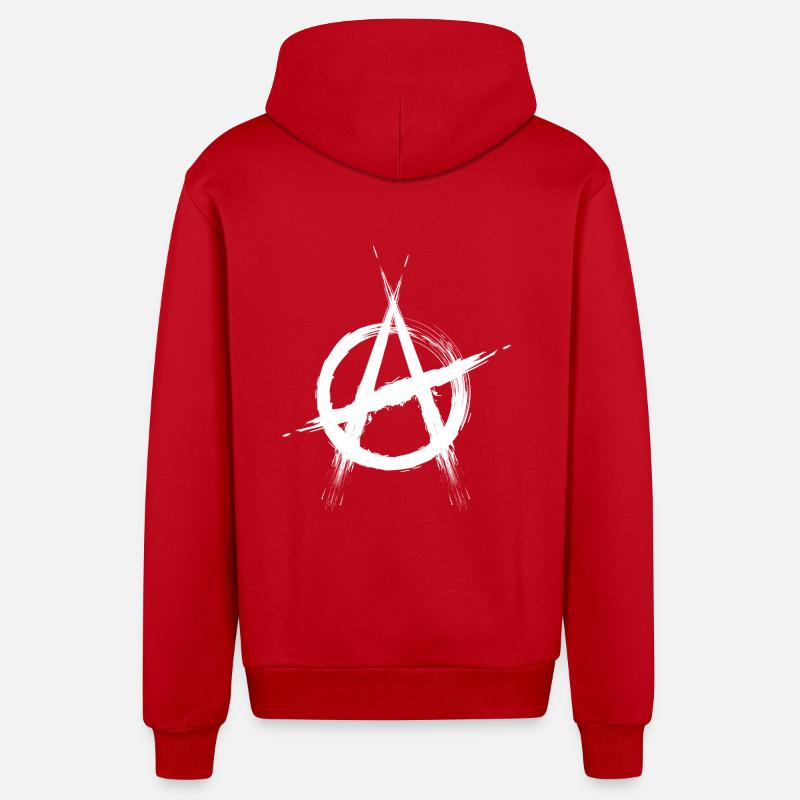 Anarchy symbol white - Organic Relaxed Hooded Jacket Made in EU - red