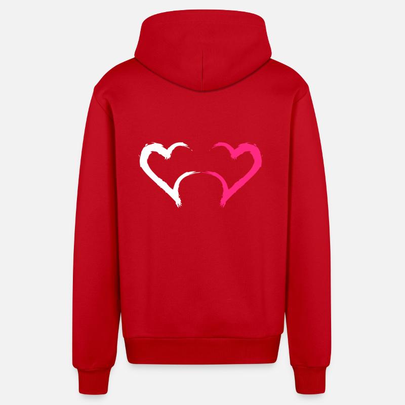 Coeur rose et blanc - Veste à capuche bio décontractée fabriquée en UE - rouge