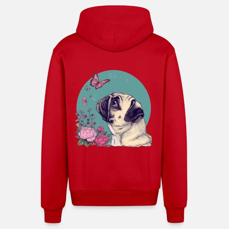 Carlin et papillon - Veste à capuche bio décontractée fabriquée en UE - rouge