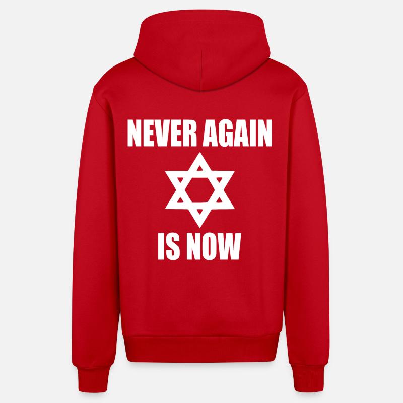 Never again is now - Organic Relaxed Hooded Jacket Made in EU - red