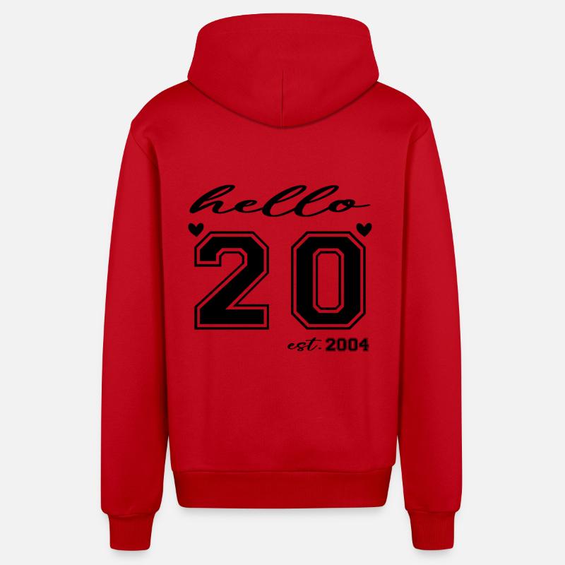 Hello 20 est 2004 - Veste à capuche bio décontractée fabriquée en UE - rouge