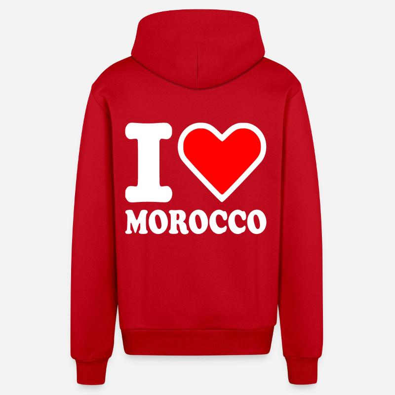 I love morocco - Veste à capuche bio décontractée fabriquée en UE - rouge
