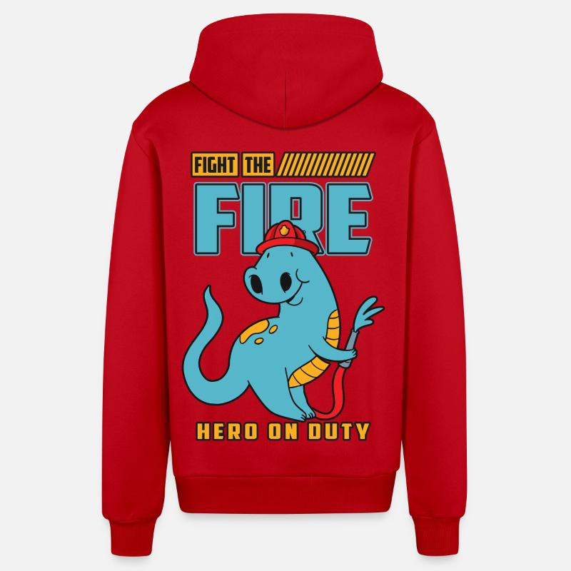 Brigade de pompiers de Dino - Veste à capuche bio décontractée fabriquée en UE - rouge