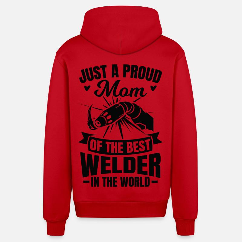 Maman soudeuse - Veste à capuche bio décontractée fabriquée en UE - rouge