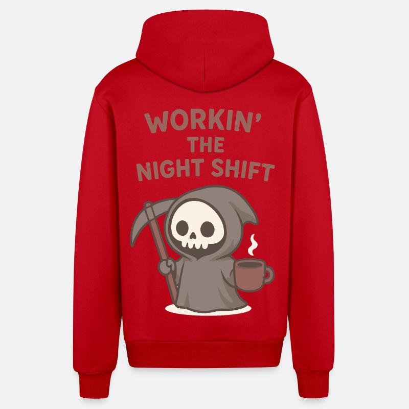 Café Grim Reaper Night Shift - Veste à capuche bio décontractée fabriquée en UE - rouge