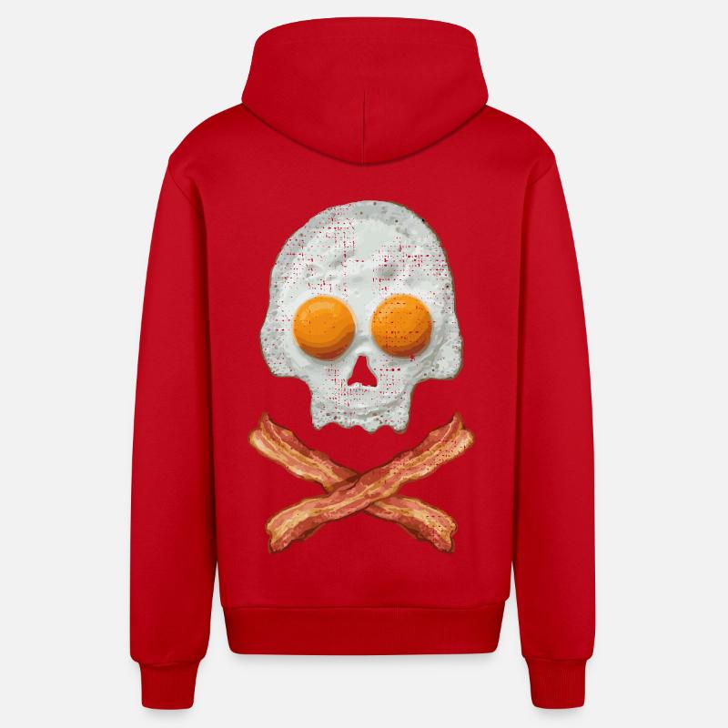 Fried Egg Skull with Bacon Cross - Organic Relaxed Hooded Jacket Made in EU - red