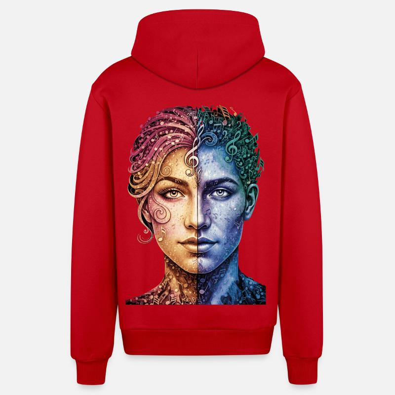 Music_is_equal - Veste à capuche bio décontractée fabriquée en UE - rouge