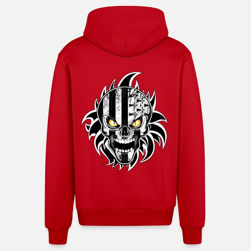 Breizh Skull - Veste à capuche bio décontractée fabriquée en UE - rouge