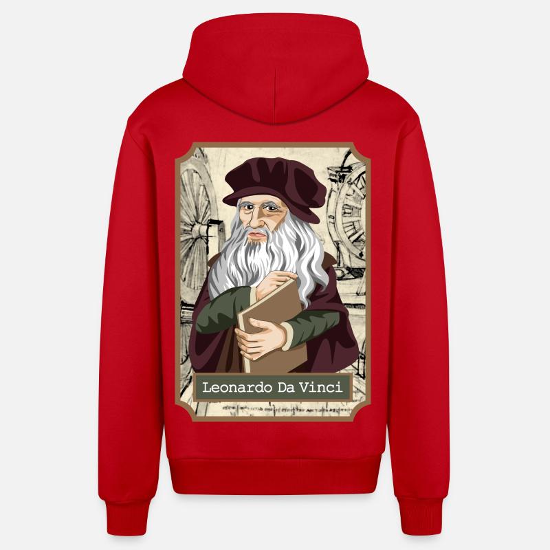 Léonard de Vinci - Veste à capuche bio décontractée fabriquée en UE - rouge