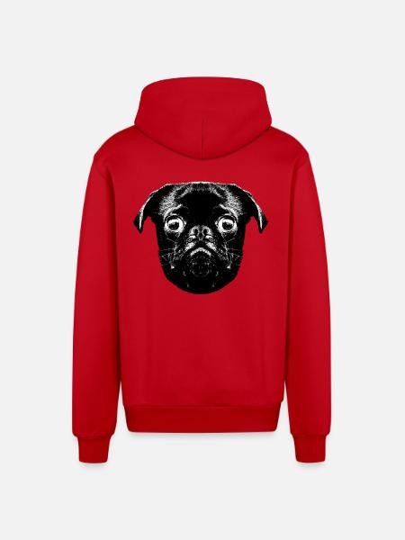 Otto's Pug hopst - Organic Relaxed Hooded Jacket Made in EU - red