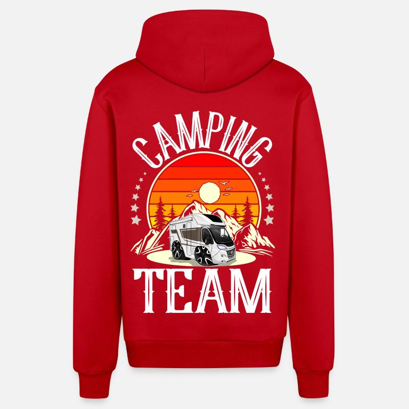 Équipe de camping - Veste à capuche bio décontractée fabriquée en UE - rouge