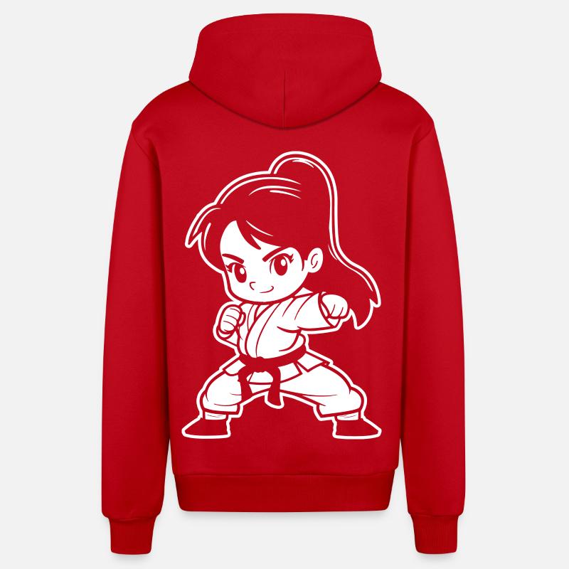 Petite Fille Karaté Bande Dessinée - Veste à capuche bio décontractée fabriquée en UE - rouge