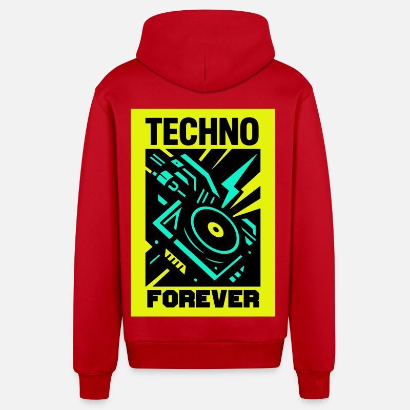 Techno Forever - Organic Relaxed Hooded Jacket Made in EU - red