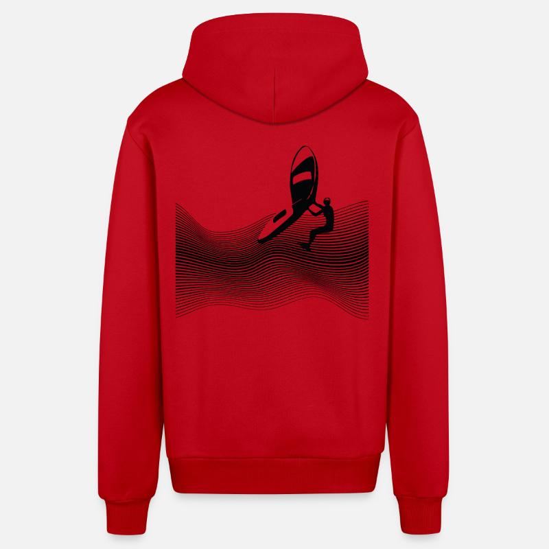 Wingfoiler sur vagues graphiques - Veste à capuche bio décontractée fabriquée en UE - rouge