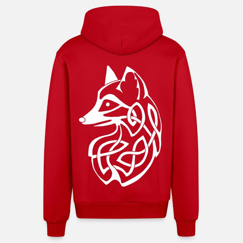 Renard celte blanc - Veste à capuche bio décontractée fabriquée en UE - rouge