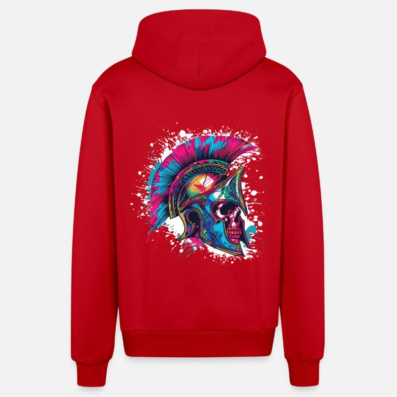 Spartan Skull Gladiator - Organic Relaxed Hooded Jacket Made in EU - red