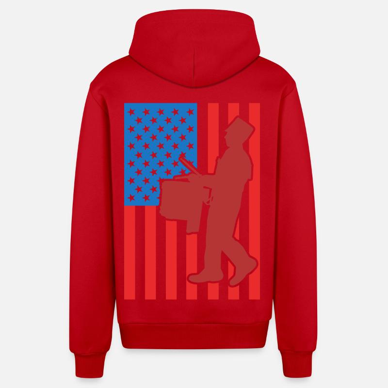 Drapeau de Drum USA - Veste à capuche bio décontractée fabriquée en UE - rouge