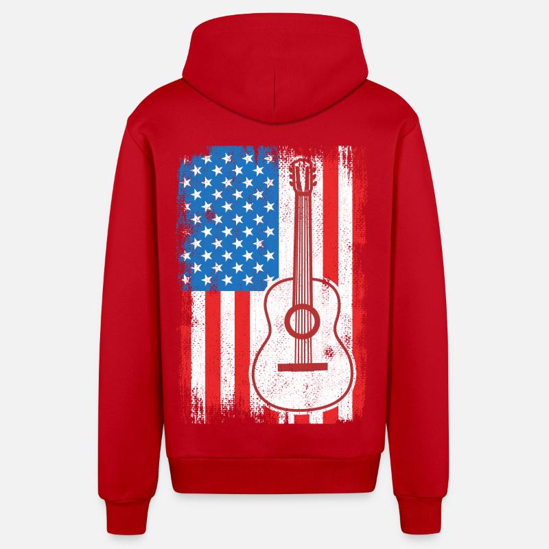 Guitariste de U.S. Flag - Veste à capuche bio décontractée fabriquée en UE - rouge