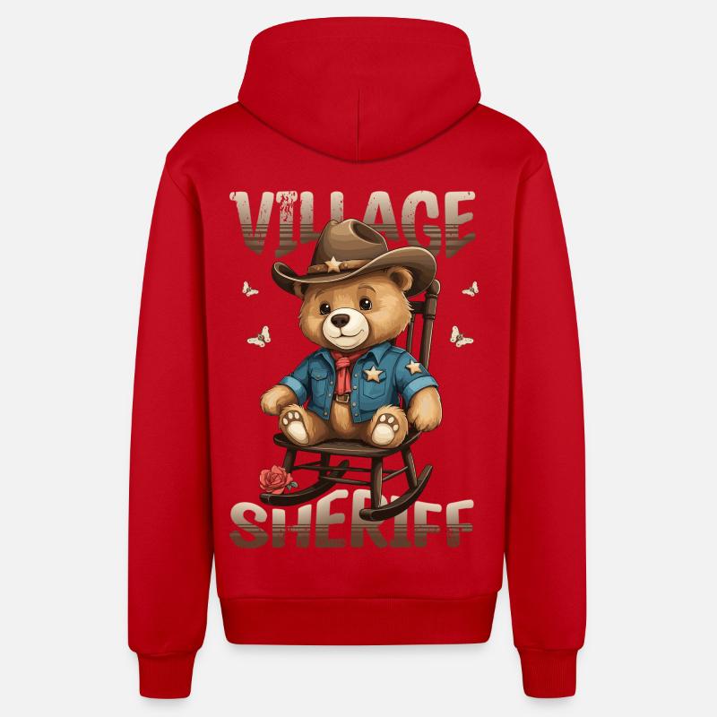 Bär der Dorf Sheriff - Organic Relaxed Kapuzenjacke Made in EU - Rot
