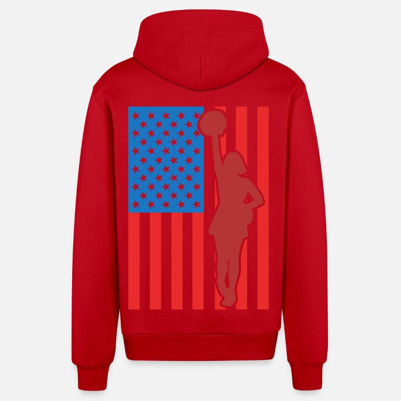 Drapeau des États-Unis de cheerleading - Veste à capuche bio décontractée fabriquée en UE - rouge