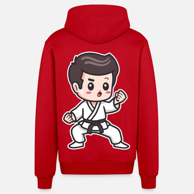Dessin de karaté garçon - Veste à capuche bio décontractée fabriquée en UE - rouge