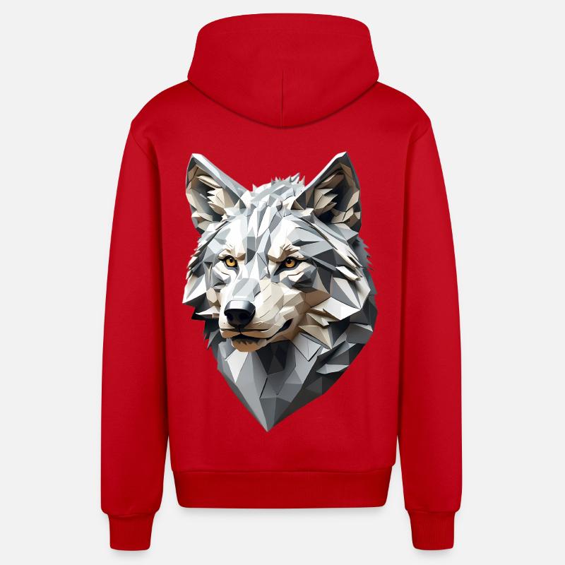 Wolf Head LowPoly Geometric - Veste à capuche bio décontractée fabriquée en UE - rouge